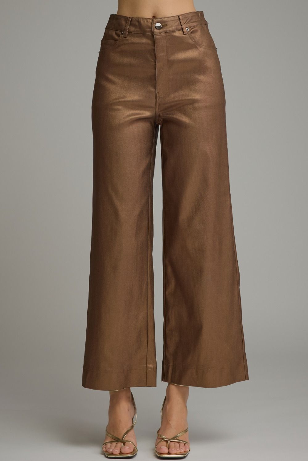 METALLIC BROWN WIDE LEG PANTS