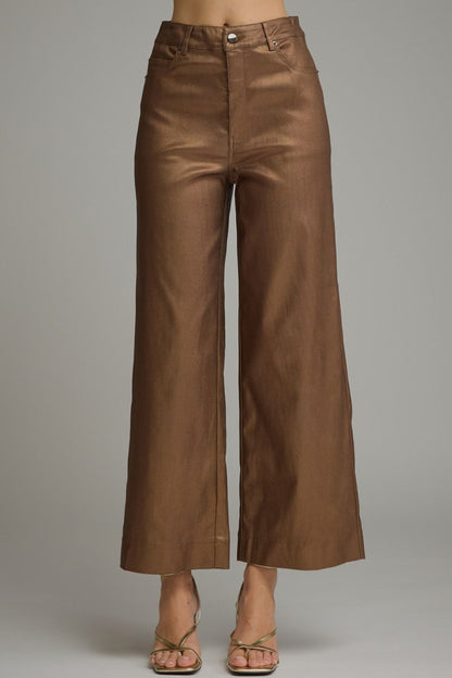 METALLIC BROWN WIDE LEG PANTS