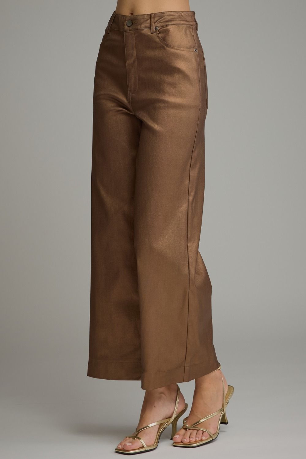 METALLIC BROWN WIDE LEG PANTS