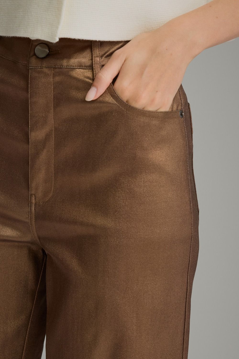 METALLIC BROWN WIDE LEG PANTS