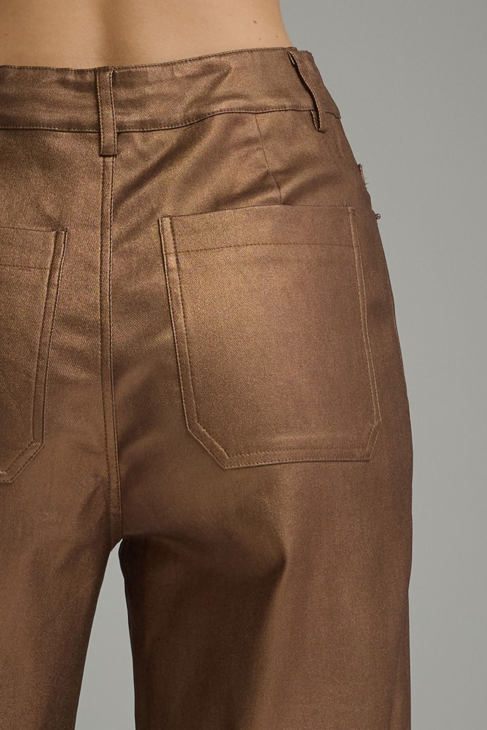 METALLIC BROWN WIDE LEG PANTS