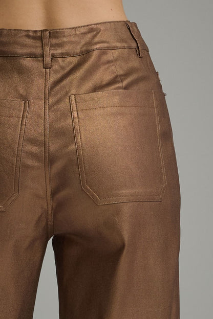 METALLIC BROWN WIDE LEG PANTS