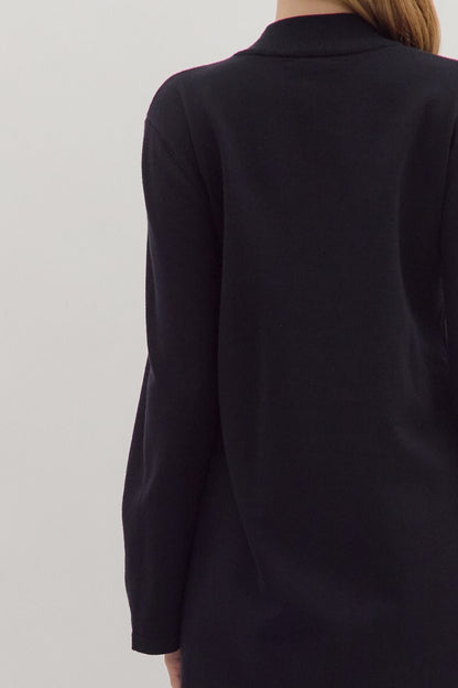 BLACK MOCK NECK LONG SLEEVE KNIT MIDI DRESS