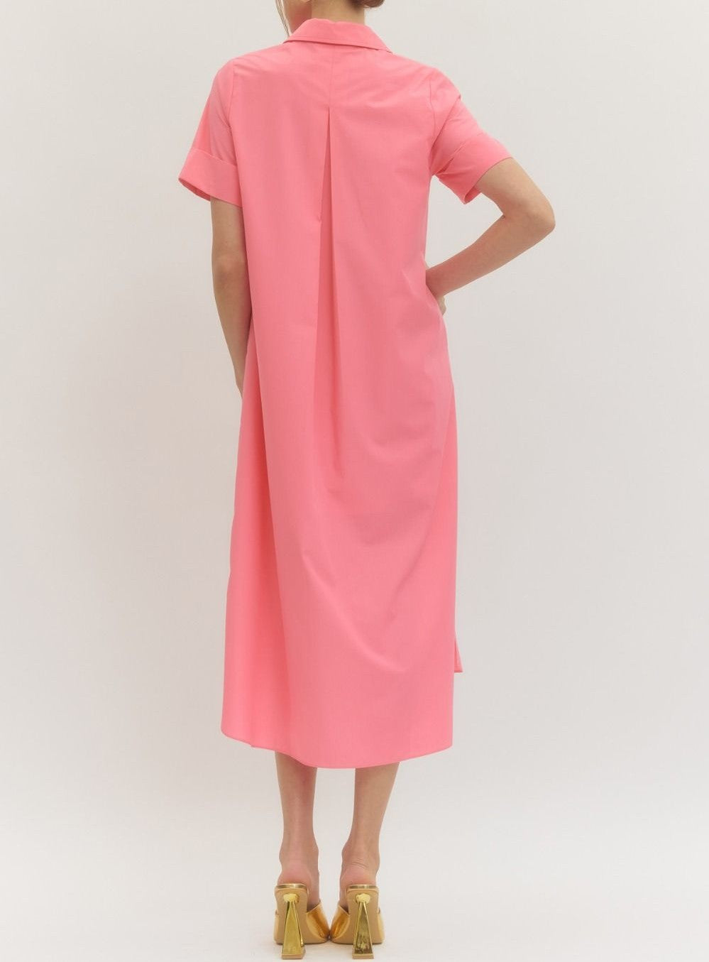 PINK COLLARED GOLD SNAP BUTTON MAXI DRESS
