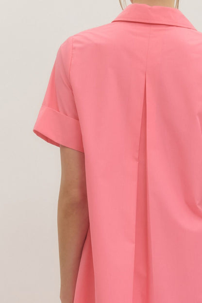 PINK COLLARED GOLD SNAP BUTTON MAXI DRESS