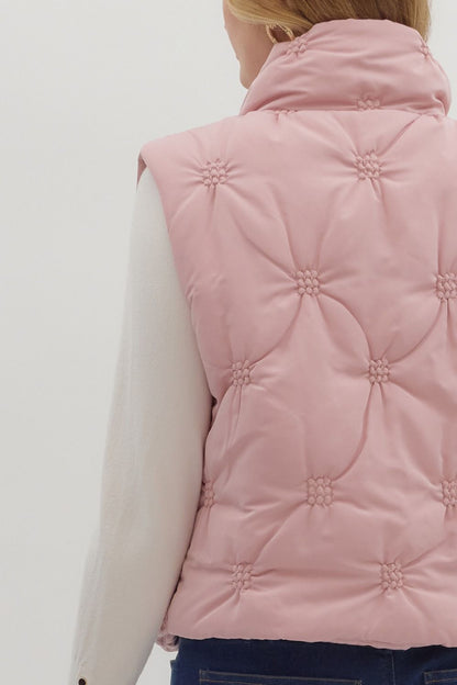 DUSTY ROSE SLEEVELESS ZIP-FRONT QUILTED PUFFER VEST