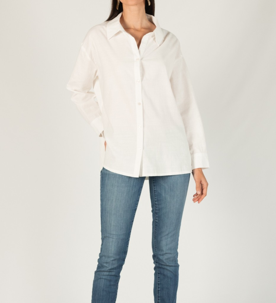 OFF WHITE LONG SLEEVE BUTTON UP SHIRT W/ PLEATED BACK DETAIL