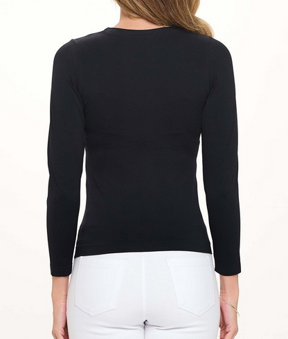 BLACK ONE SIZE SEAMLESS ROUND NECK LONG SLEEVE TANK