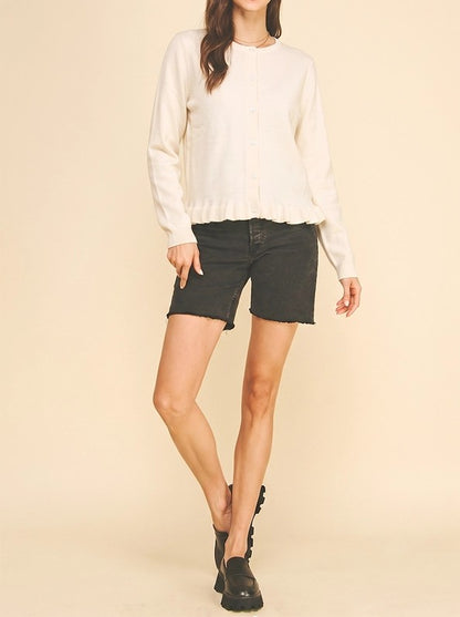 CREAM BUTTON UP PLEATED LONG SLEEVE CARDIGAN