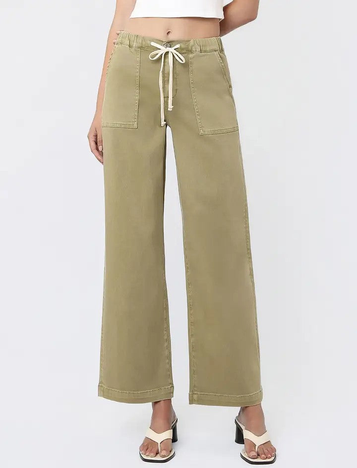 HERB HIGH RISE BAGGY WIDE LEG ELASTIC WAISTBAND JEANS