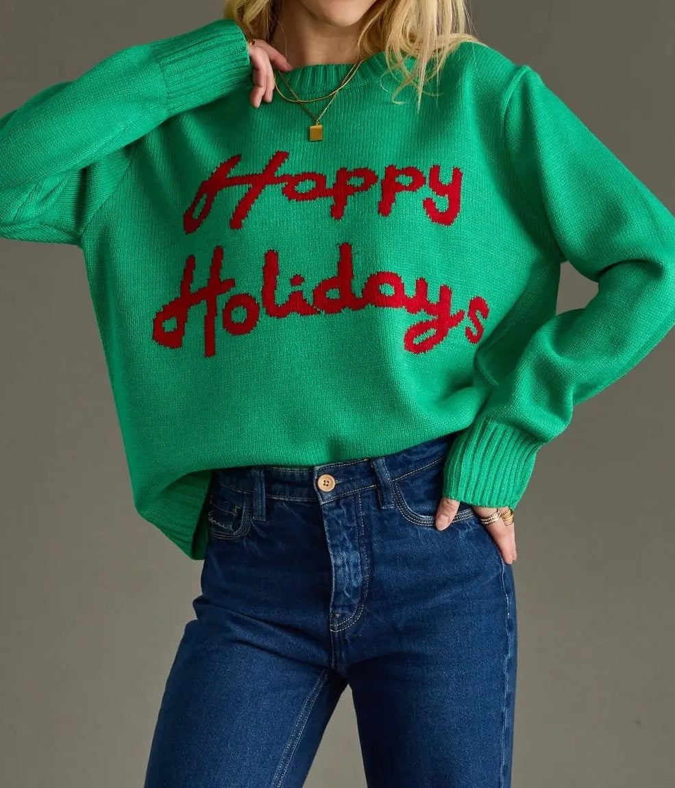 GREEN &amp; RED &quot;HAPPY HOLIDAYS&quot; SWEATER