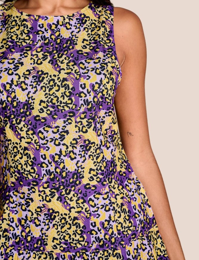 PURPLE &amp; GOLD TIGER PRINT HOMECOMING DROPWAIST MINI DRESS