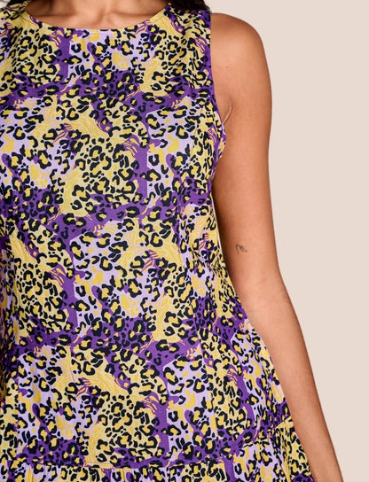 PURPLE &amp; GOLD TIGER PRINT HOMECOMING DROPWAIST MINI DRESS