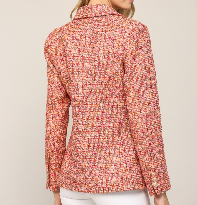 MAGENTA CREAM DOUBLE BREASTED TWEED JACKET