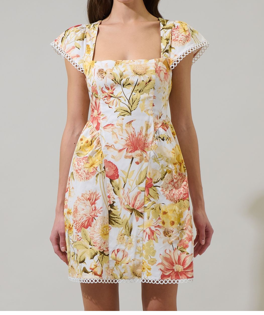 CORAL MULTI FLORAL ZURY KATEY SMOCKED MINI DRESS