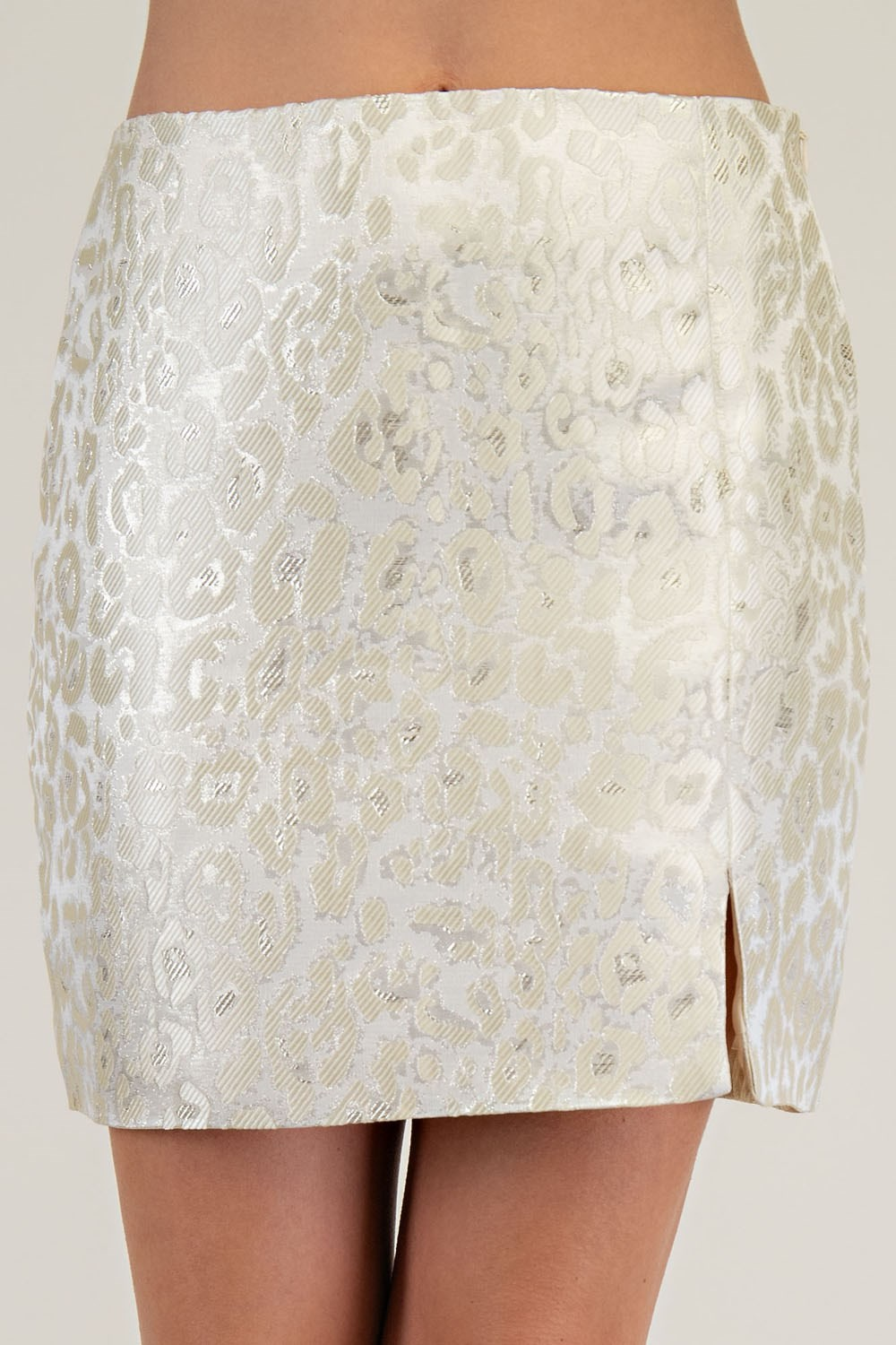 CREAM METALLIC CHEETAH PRINT SIDE SLIT SKIRT