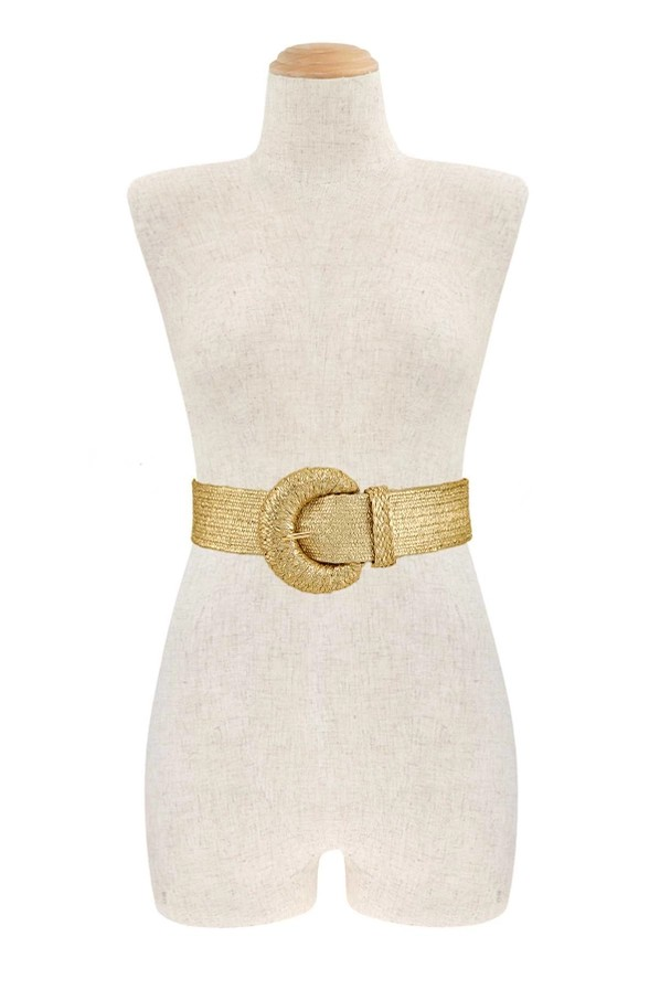 SILVER METALLIC STRAW HALF CIRCLE BUCKLE BELT