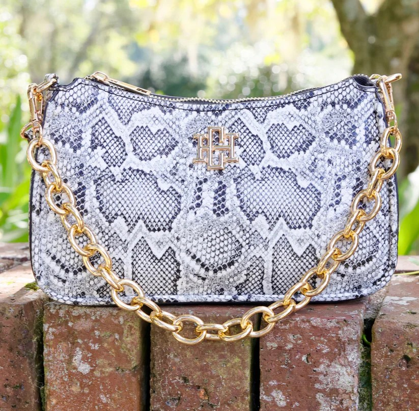 CHARCOAL EMBOSSED SNAKESKIN JOAN CROSSBODY