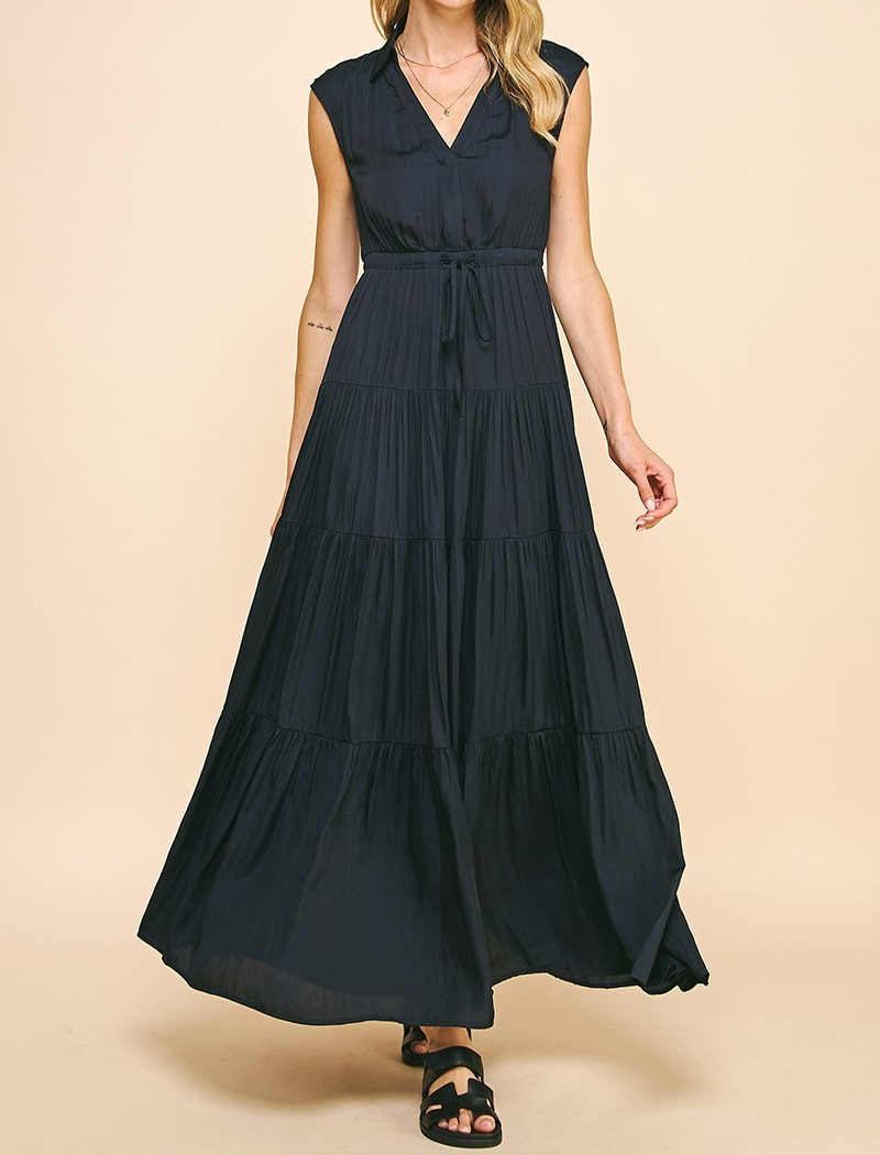 INK SLEEVELESS TIERED MAXI DRESS