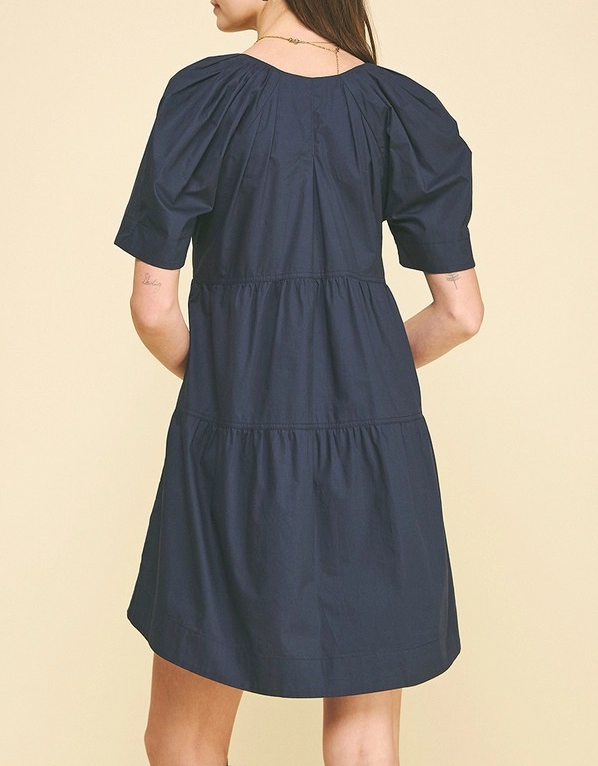 NAVY TIERED VNECK MINI DRESS