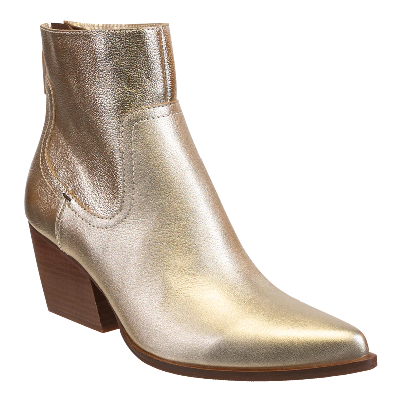 SOFT GOLD BATON HEELED ANKLE BOOTS