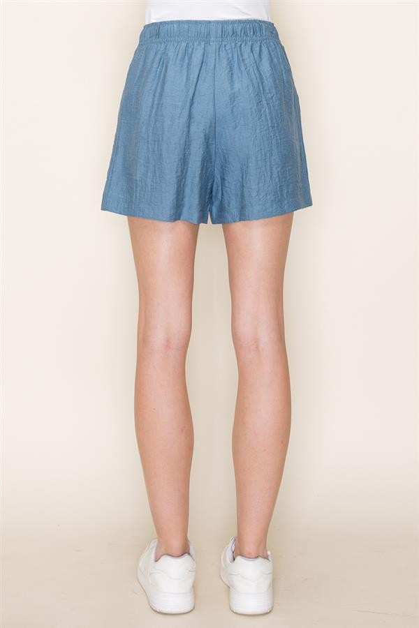 DUSTY BLUE CRINKLE ELASTIC WAIST SHORTS
