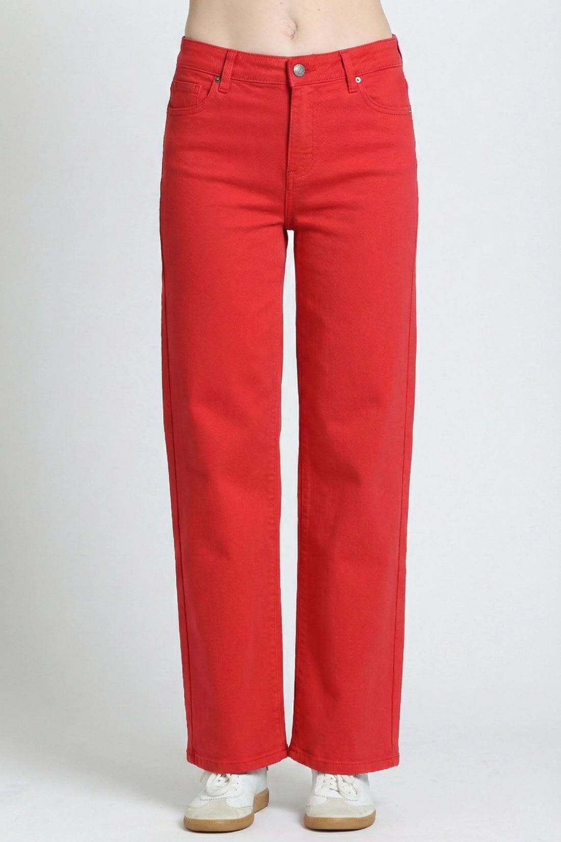 RED MID-RISE MINI BOOTCUT FULL-LENGTH JEAN