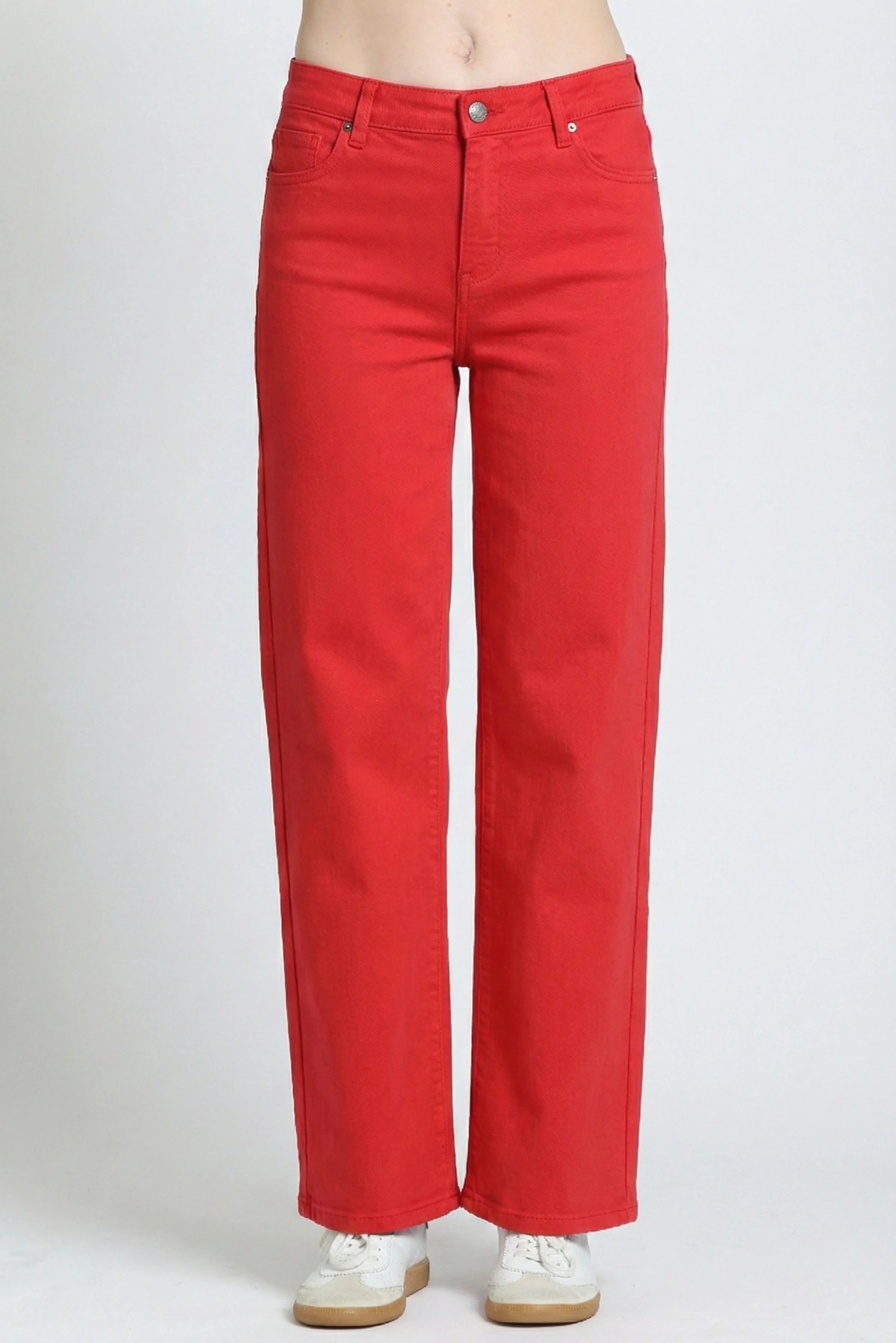 RED MID-RISE MINI BOOTCUT FULL-LENGTH JEAN