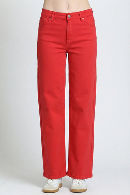 RED MID-RISE MINI BOOTCUT FULL-LENGTH JEAN