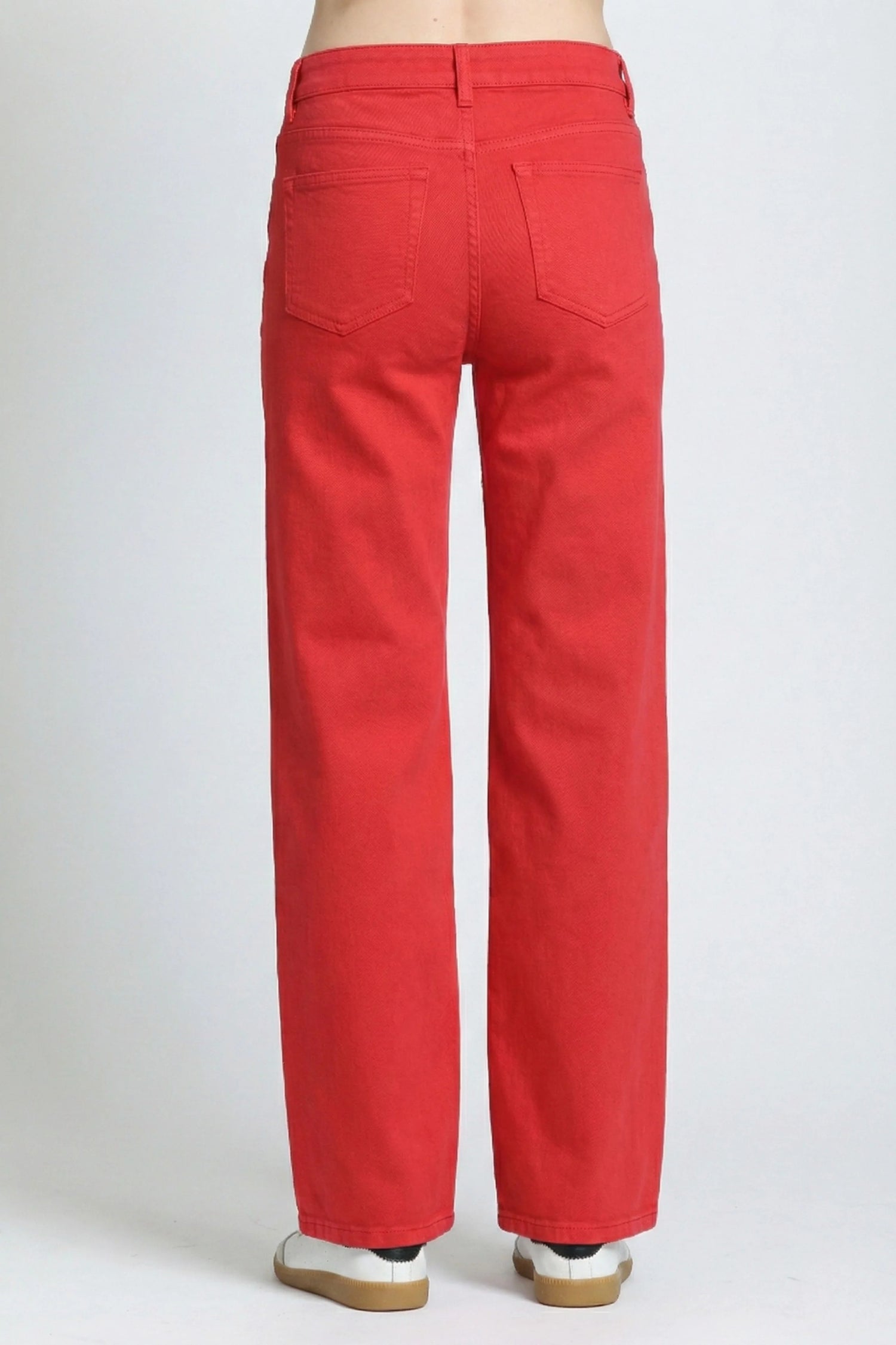 RED MID-RISE MINI BOOTCUT FULL-LENGTH JEAN