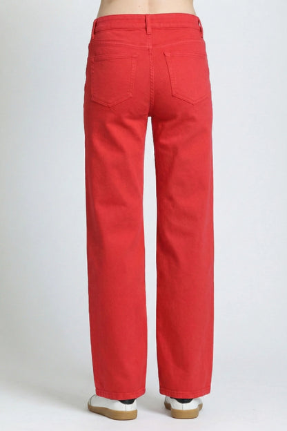 RED MID-RISE MINI BOOTCUT FULL-LENGTH JEAN