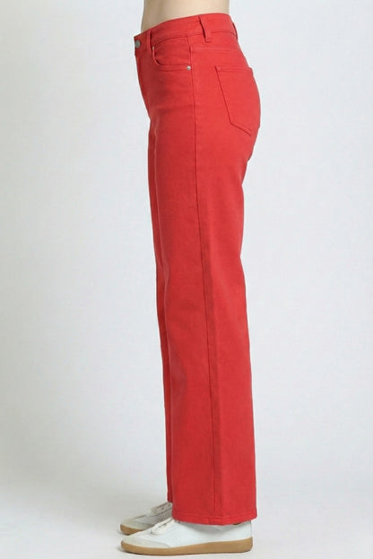 RED MID-RISE MINI BOOTCUT FULL-LENGTH JEAN