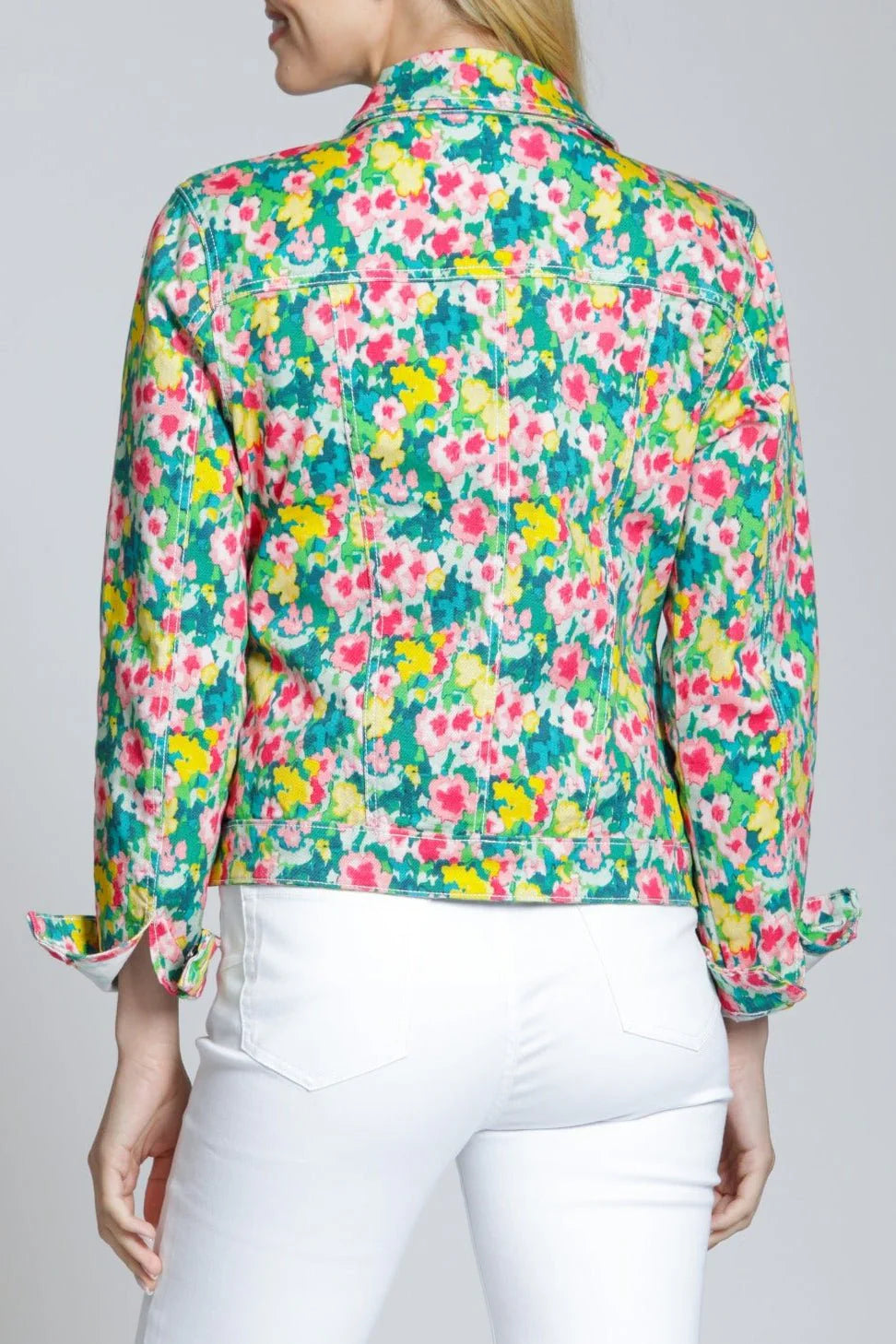 JADE/PINK MULTI DITSY FLORAL PRINTED LONG SLEEVE JACKET