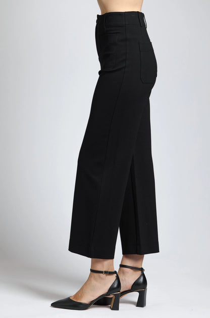 BLACK PONTE CROPPED WIDE LEG PATCH POCKET PANTS