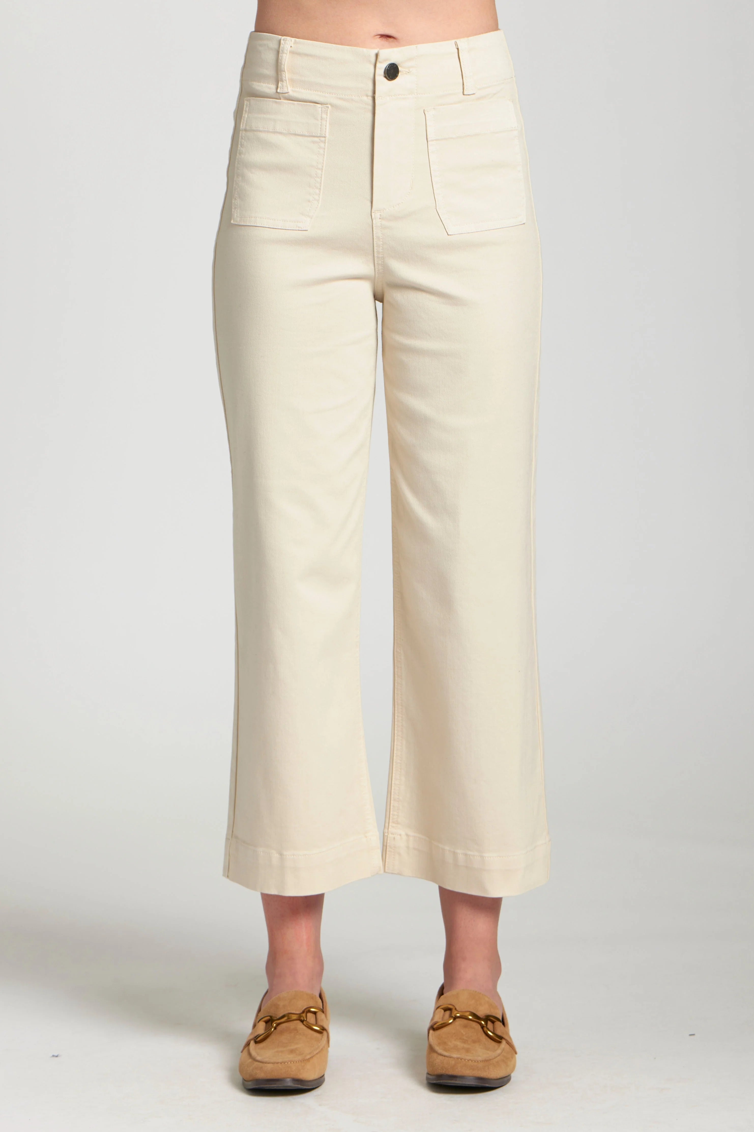 NATURAL MID RISE CROPPED WIDE LEG PATCH POCKET PANT
