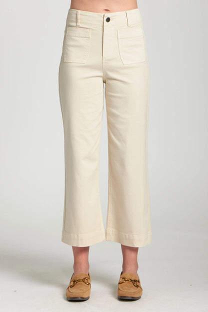 NATURAL MID RISE CROPPED WIDE LEG PATCH POCKET PANT