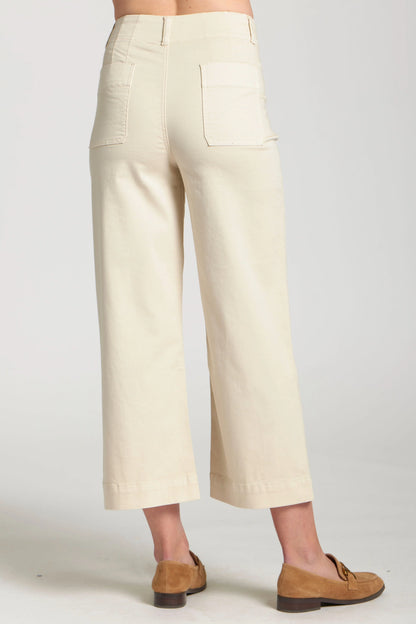 NATURAL MID RISE CROPPED WIDE LEG PATCH POCKET PANT