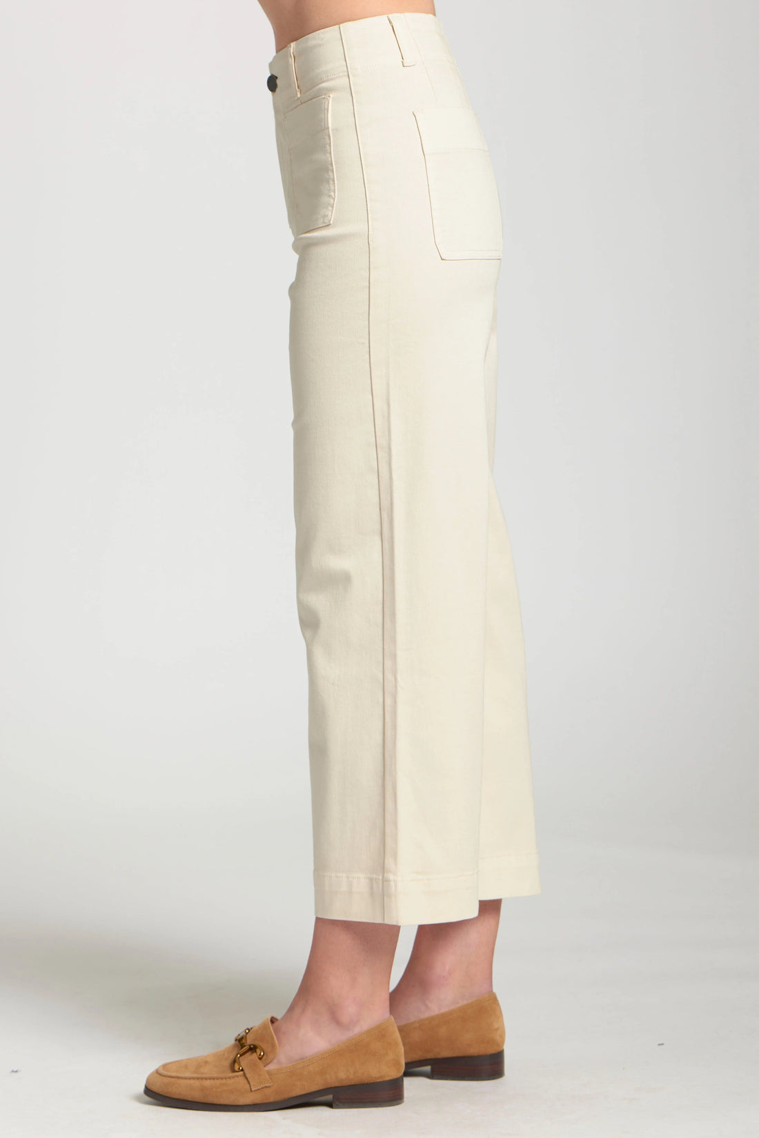 NATURAL MID RISE CROPPED WIDE LEG PATCH POCKET PANT