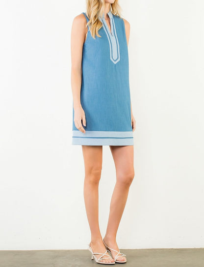 DENIM BLUE SLEEVELESS MINI DRESS