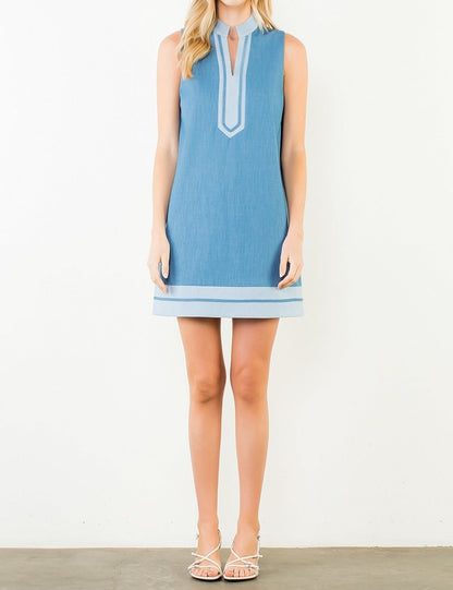DENIM BLUE SLEEVELESS MINI DRESS