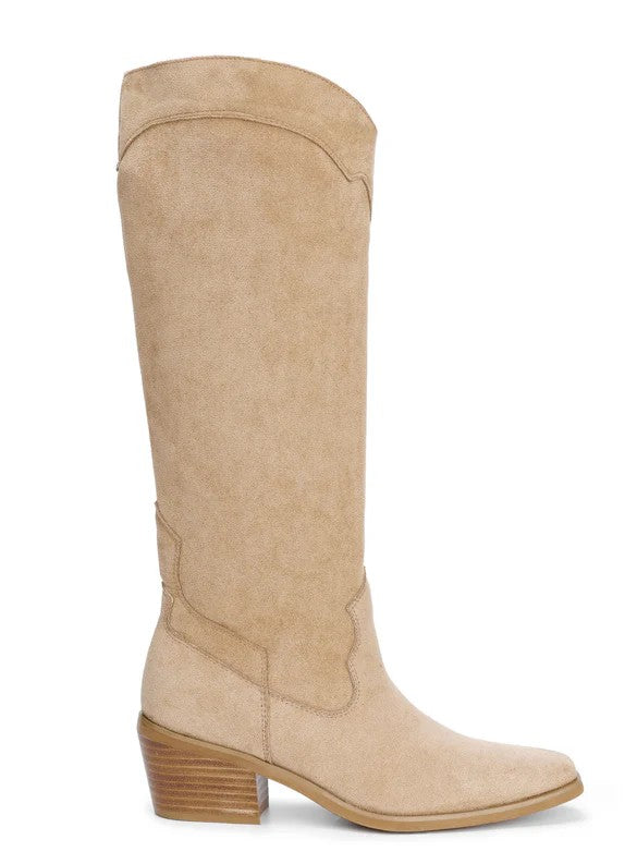 APRICOT FAUX SUEDE WESTERN KNEE-HIGH JULIETTE BOOT