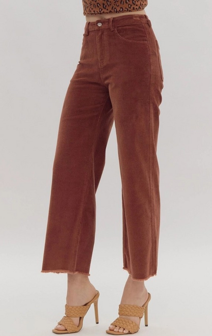 CHESTNUT CORDUROY HIGH WAISTED WIDE LEG PANTS