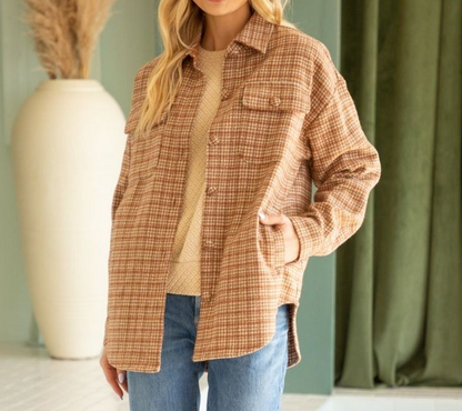 BROWN HAUNDSTOOTH PLAID SHACKET