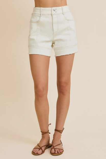 WHITE STRETCHY TWILL SHORTS