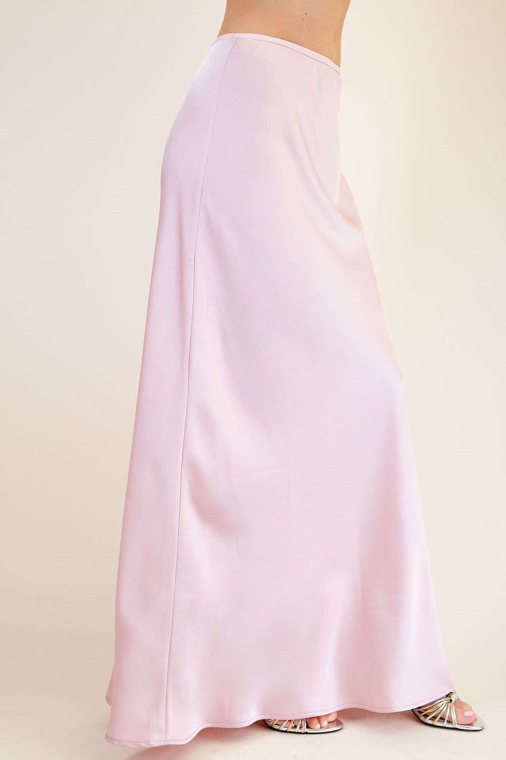 LIGHT PINK SATIN HIGH WAISTED MAXI SKIRT