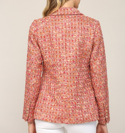 MAGENTA CREAM DOUBLE BREASTED TWEED JACKET