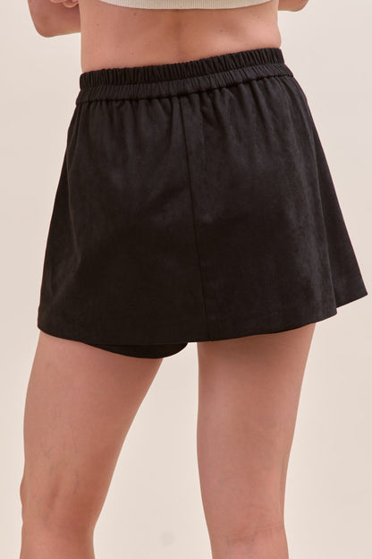 BLACK STUDDED SUEDE HIGH WAIST SKORT