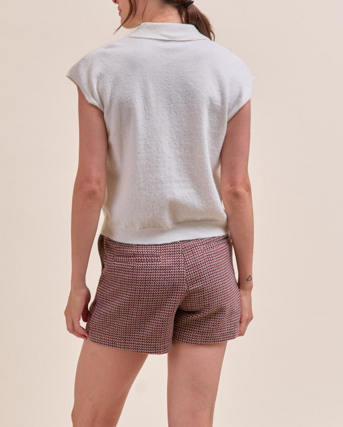 IVORY CAP SLEEVE COLLARED SWEATER VEST