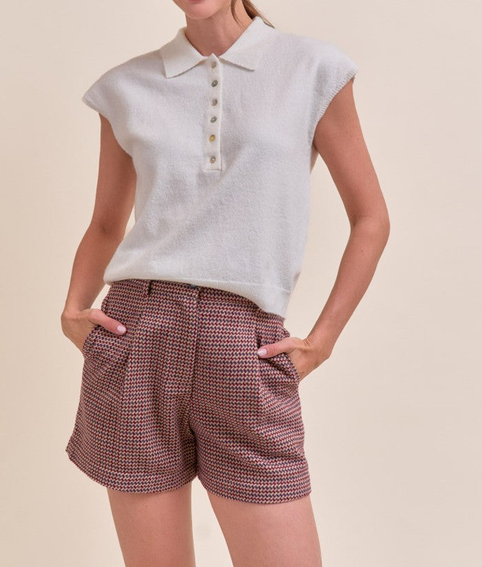 IVORY CAP SLEEVE COLLARED SWEATER VEST