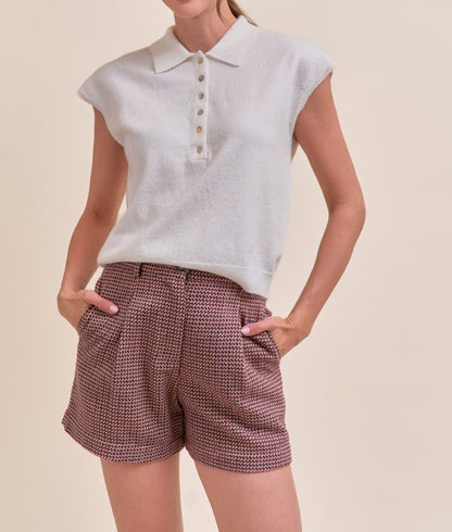 IVORY CAP SLEEVE COLLARED SWEATER VEST